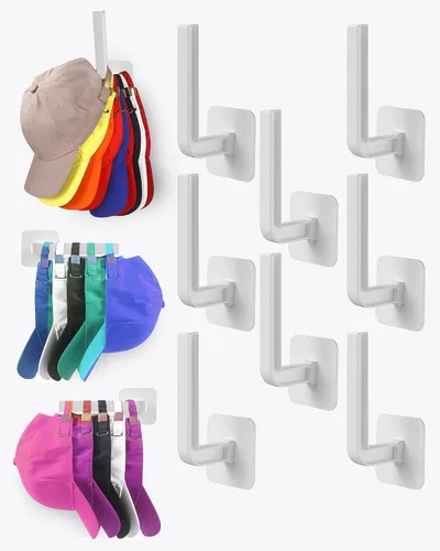 Vista 13 de Estante para sombreros para almacenamiento de sombreros (paquete de 4), organizador de sombreros multiusos, ganchos de pared de adhesivo fuerte