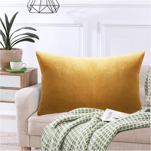 Vista 8 de Juego de 2 fundas de almohada lumbares decorativas de terciopelo de algodón suave de 12 x 20 pulgadas, fundas de cojín para sofá, dormitorio