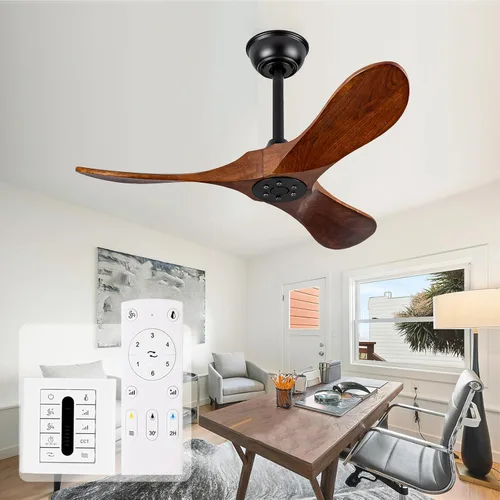 Vista 13 de Ventilador de techo negro de 36 pulgadas sin luces, pequeños ventiladores de techo de madera sin luces con control remoto, 3 aspas, hélice