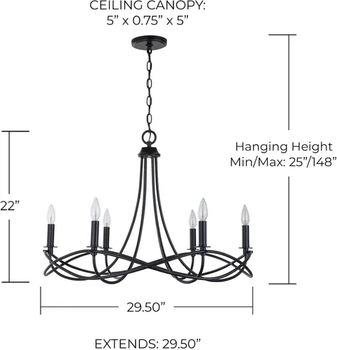 Vista 7 de Capital Lighting 431661MB Sonnet - Candelabro con marco de metal, 6 luces, 360 vatios totales, 22 pulgadas de alto x 30 pulgadas de ancho, negro mate