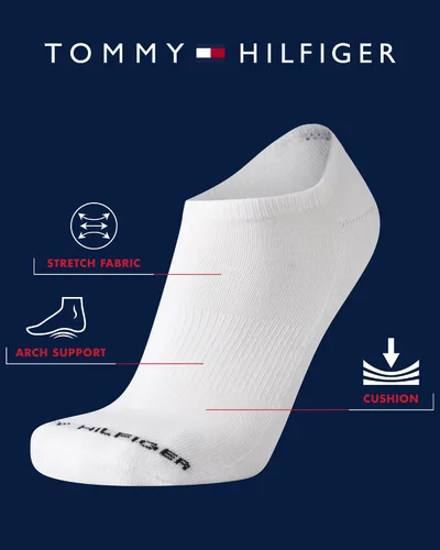 Vista 2 de Tommy Hilfiger Calcetines deportivos para hombre, calcetines tobilleros acolchados invisibles (paquete de 6)