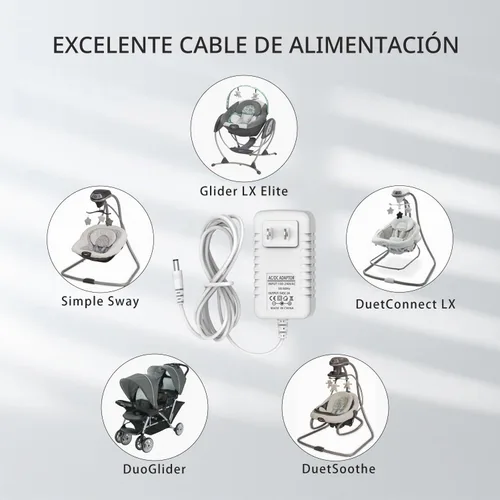 Vista 5 de Cable de alimentación de 5 V de repuesto para columpio Graco Duetsoothe, cargador para balanceo simple y columpio Nova Baby Swing, cable de carga
