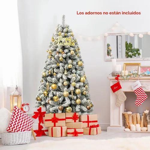 Vista 2 de COSTWAY Árbol de Navidad flocado de nieve de 6 pies, pino artificial con bisagras Blanco