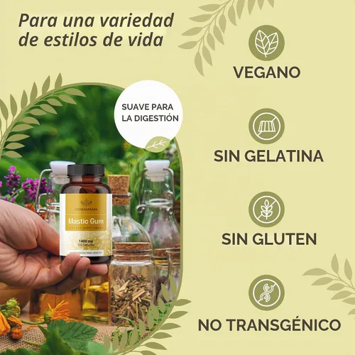 Vista 5 de HERBAMAMA Cápsulas de goma mastica - Apoyo intestinal y digestivo