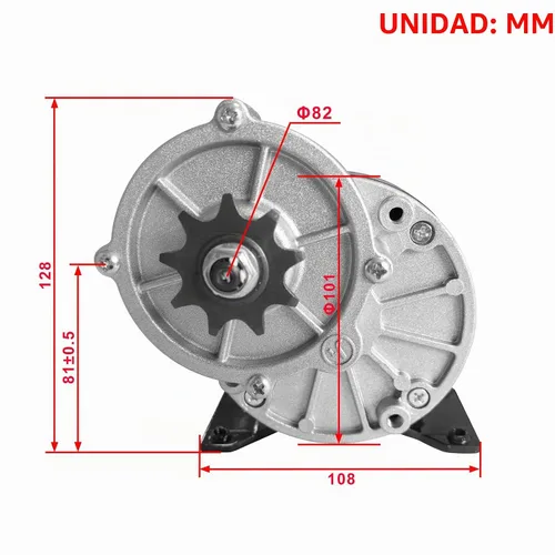 Vista 2 de Motor de reducción de engranajes DC 12V 250W con piñón de 9 dientes, motor cepillado MY1016Z2 para scooter E, sillas de ruedas eléctricas