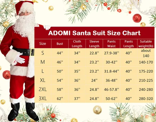 Vista 7 de adomi - traje de Santa. 10 piezas Disfraz de tejido suave, para adultos.
