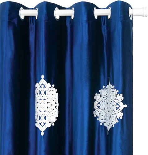 Vista 5 de VOGOL Cortinas opacas bordadas para sala de estar, paneles de cortina de terciopelo azul para dormitorio, 52 x 63 pulgadas, 2 paneles