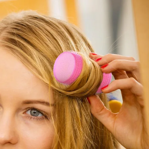 Vista 5 de Rodillo de pelo para flequillo, 12 unidades, rizadores de esponja para el cabello, autoagarre para mujeres y niñas