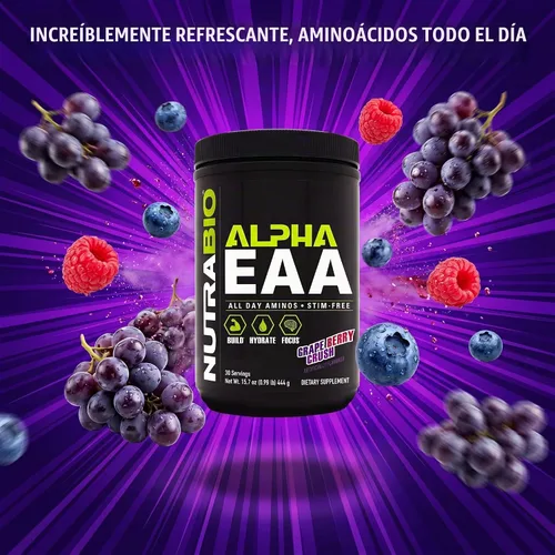 Vista 4 de NutraBio Alpha EAA - Aminoácidos de Todo el Día para el Crecimiento Muscular e Hidratación - Aminoácidos Esenciales con Nootrópicos y Adaptógenos