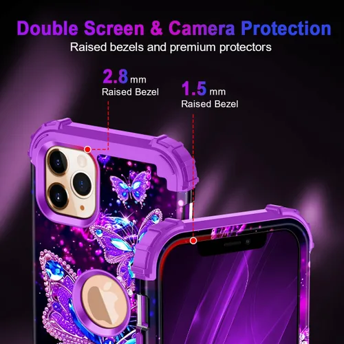 Vista 5 de Miqala Funda para iPhone 11 Pro Max, que brilla en la oscuridad, tres capas, resistente, a prueba de golpes, protección de cuerpo completo