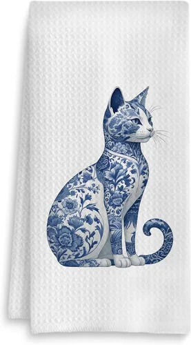 Vista 7 de Toalla de cocina con gato floral, toalla de mano con gato floral para decoración de baño, toalla de té para platos de cocina con gatito