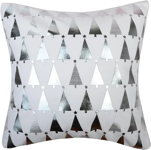 Vista 7 de JWH Fundas de almohada decorativas de árboles dorados de Navidad, con estampado de estrellas, funda de almohada de terciopelo para vacaciones