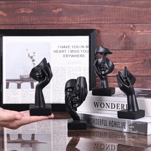 Vista 5 de Juego de 4 Figuritas de Pensador Abstracto Negro, Estatua Pequeña de Arte Facial para el Hogar para Decoración de Acentos Dormitorio de Mujeres
