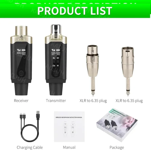 Vista 13 de Transmisor y receptor inalámbrico XLR y receptor transmisor de guitarra inalámbrico, adaptador de micrófono recargable de 16 canales de 196 pies