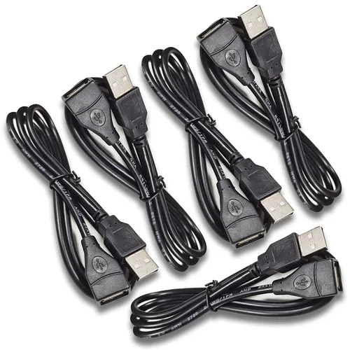 Vista 6 de Cable de extensión USB de 3 pies, paquete de 5 unidades, USB A 2.0 macho a hembra, para impresora, mouse, teclado, velocidad de transferencia de 480