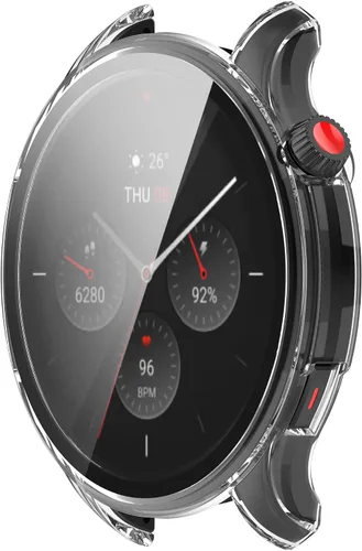 Vista 6 de Funda de reloj compatible con Amazfit GTR 4, resistente a los arañazos, funda de PC con protector de pantalla de vidrio templado HD para Amazfit GTR
