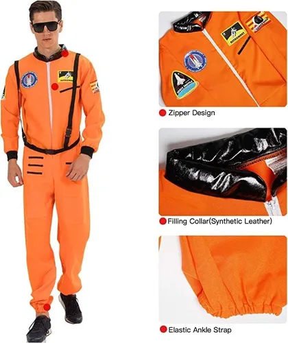 Vista 4 de EraSpooky Disfraz de astronauta para hombre disfraz de Halloween para adultos tallas XS-XL para fiesta de disfraces y cosplay color naranja y blanco