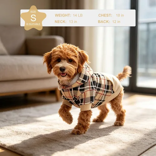 Vista 5 de EXPAWLORER Sudadera con capucha para perro a cuadros, estilo británico, suéter cálido para perro con agujero para correa, ropa de pitbull, ropa