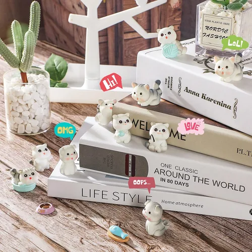 Vista 7 de 14 figuras de gato, lindas figuras en miniatura, decoración de tartas de gato, paisaje de musgo, resina impermeable, gatito, jardín, terrario en Gris
