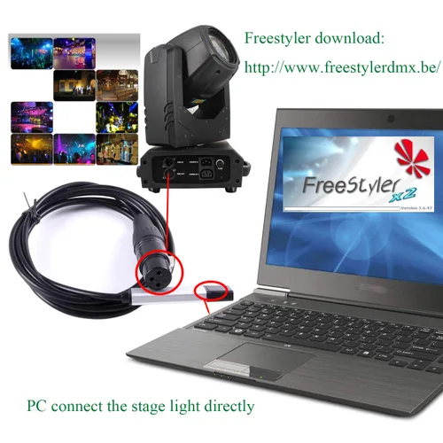 Vista 6 de Adaptador de interfaz USB a DMX RS485 Convertidor Serial 3PIN XLR LED DMX512 Freestyler Software PC a escenario Control de iluminación Cable