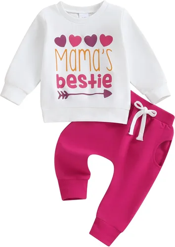 Vista 10 de Ropa para bebé y niña, sudadera de manga larga con estampado de letras y pantalones jogger elásticos recién nacidos, conjunto de otoño e invierno