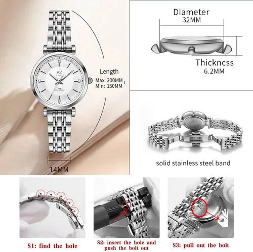 Vista 5 de SHENGKE SK Classic - Reloj de vestir para mujer, correa de acero inoxidable sólido
