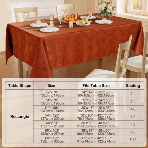 Vista 8 de Moosfor Mantel rectangular de Acción de Gracias de 60 x 84 pulgadas, mantel jacquard de hojas de otoño, manteles de tela de damasco para fiestas