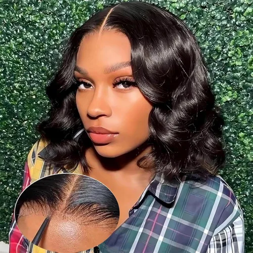 Vista 9 de Peluca de cabello humano ondulado con encaje frontal HD de 5 x 5 para mujeres negras, sin pegamento