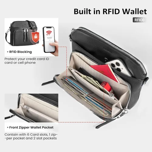 Vista 3 de befen - Bolsos cruzados de cuero genuino para mujer, bolso pequeño cruzado para el hombro con billetera RFID incorporada