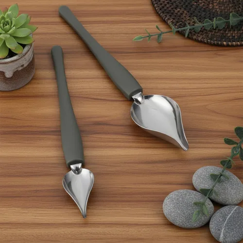 Vista 6 de Juego de 4 cucharas de decoración de dibujo de precisión culinaria profesional, cucharas multiusos de acero inoxidable para chef de dibujo