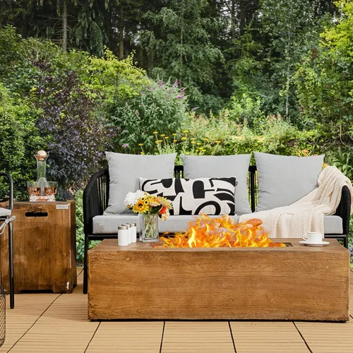 Vista 8 de Tangkula Patiojoy - Juego de 2 mesas para fogata de propano para exteriores, 48 pulgadas, rústica, 50,000 BTU, mesa rectangular de gas con mesa