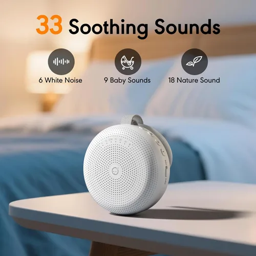 Vista 2 de Máquina de ruido blanco para bebé adulto, máquina de sonido portátil con 33 sonidos relajantes, temporizador y función de memoria para dormir