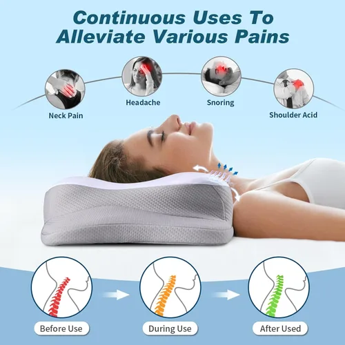 Vista 4 de Almohada Cervical para el Cuello - Almohada Ergonómica Refrescante de Apoyo para el Cuello para Dormir, Almohadas Ortopédicas de Espuma con Memoria