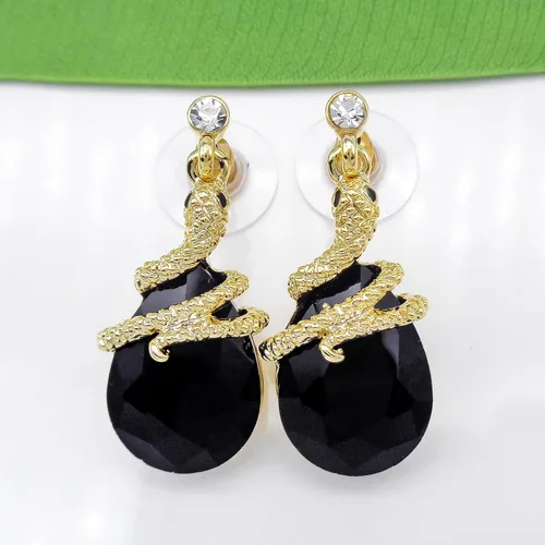 Vista 53 de Navachi Pendientes colgantes de gota de serpiente con forma de pera multicolor de cristal chapado en oro de 18 quilates