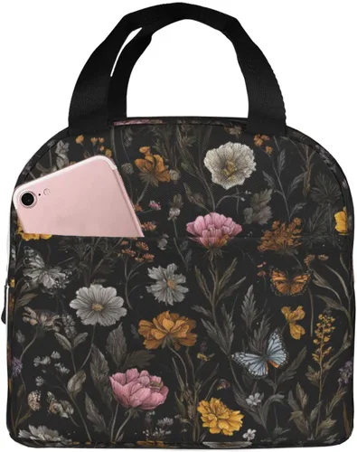 Vista 30 de Lonchera con diseño a cuadros azules aislada, bolsa térmica para almuerzo para adultos, niños, niñas, mujeres, oficina, trabajo, escuela, picnic