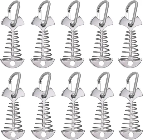 Vista 10 de Fishbone - Estacas de anclaje para cubierta con mosquetones, estacas de aluminio para tienda de campaña con hebilla de resorte, resistente al viento