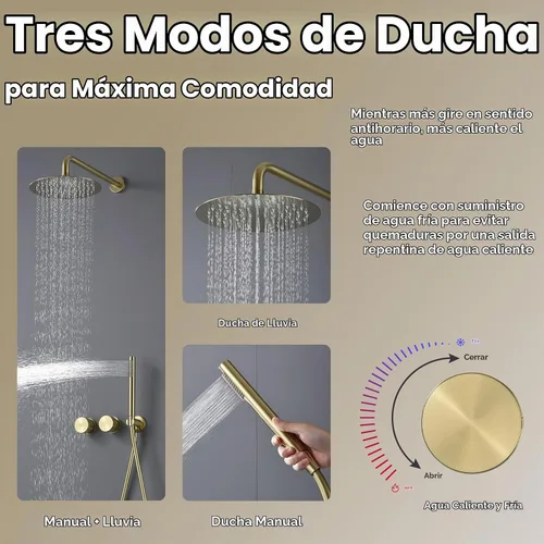 Vista 6 de TRUSTMI Sistema de ducha de doble mango de 12 pulgadas con válvula Oro cepillado