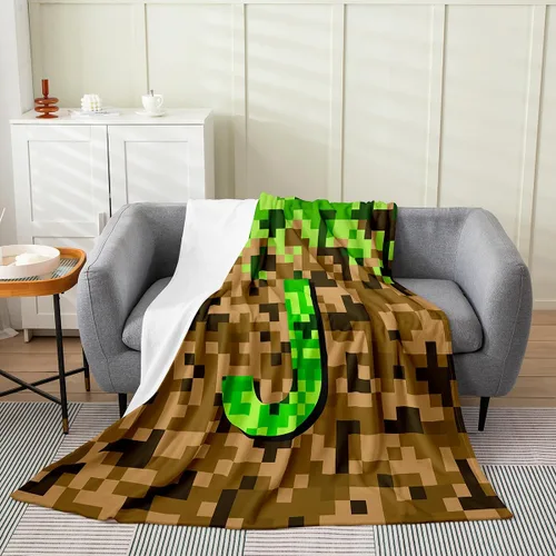 Vista 22 de Castle Fairy Manta pixelada de franela de la letra B, manta de forro polar estilo minero, para niños y niñas, niños y adultos, manta mullida