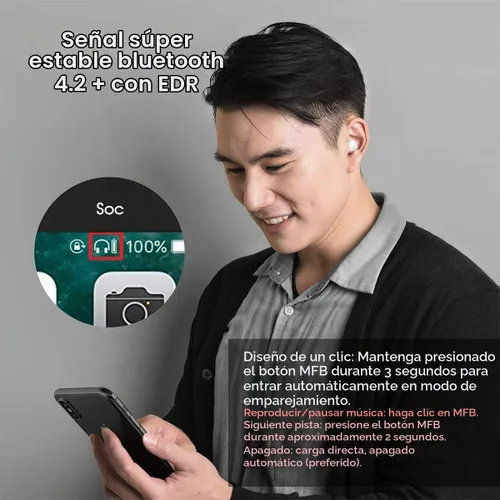 Vista 6 de Auriculares invisibles con Bluetooth, minúsculos, discretos, ocultos, para el trabajo, pequeños canales auditivos Negro