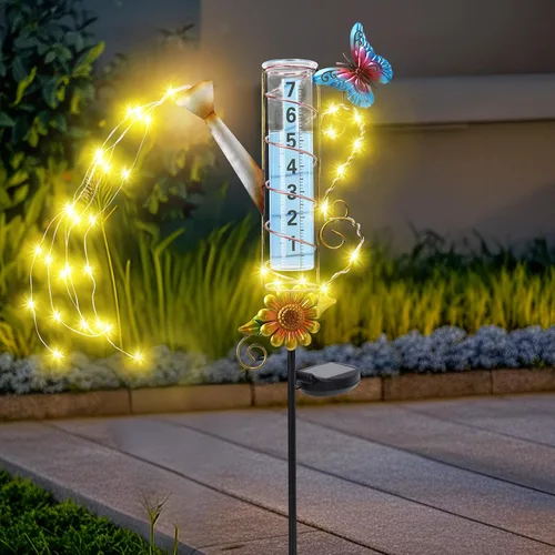 Vista 2 de MUMTOP Medidor de lluvia para exteriores, alimentado por energía solar, 36 pulgadas, medidor de agua para césped, patio y jardín