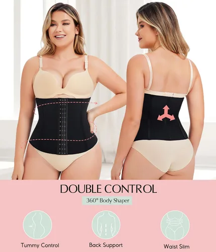 Vista 3 de MERYOSZ Entrenador de cintura para mujer, faja de control de abdomen, faja de compresión de malla, moldeador de cuerpo, corsé deportivo