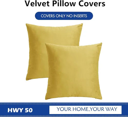 Vista 6 de HWY 50 fundas de almohada decorativas de terciopelo sólido para sofá, sala de estar., Terciopelo, Amarillo, 18x18 pulgadass