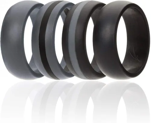 Vista 3 de Anillo de boda de goma de silicona ROQ para hombre, ajuste cómodo, alianza de boda para hombre, anillo de compromiso de goma transpirable, 8 mm