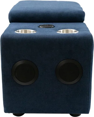 Vista 5 de Sunset Trading Pixie - Sofá modular de 4 piezas Salidas de consola con altavoz Bluetooth, almacenamiento USB, portavasos de tela azul