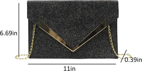 Vista 7 de Caviotess Women Shiny Sequin Envelope Clutch Purse Elegant Evening Bag Shoulder Handbag with Chain Strap
