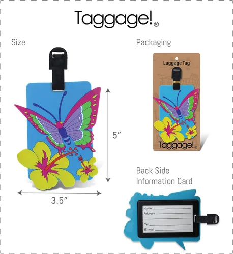 Vista 2 de Puzzled Etiqueta de equipaje de mariposa, novedosa etiqueta de viaje de animales de mariposas divertidas únicas para equipaje, bonita etiqueta