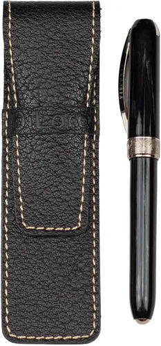 Vista 2 de DiLoro Funda de cuero de búfalo grueso de grano completo para lápices de una sola pluma, color negro