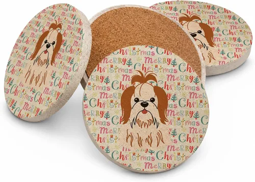 Vista 75 de Abyssinian Sand Terrier Merry Christmas - Posavasos grandes de piedra arenisca (4 unidades)