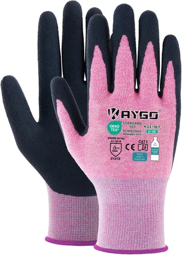 Vista 13 de KAYGO Guantes de trabajo para mujer, guantes de trabajo de seguridad ecológicos con revestimiento de goma transpirable, KGE19L, 3 pares Excellent