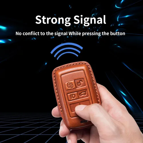 Vista 3 de Funda para llavero Jeep de piel auténtica con llavero, compatible con Grand Cherokee Renegade Wrangler Patriot Grand Commander Smart Key Anti-polvo